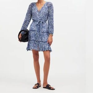 Madewell Women's Tie-Waist Tiered Mini Dress in Floral Blue Ditsy 12